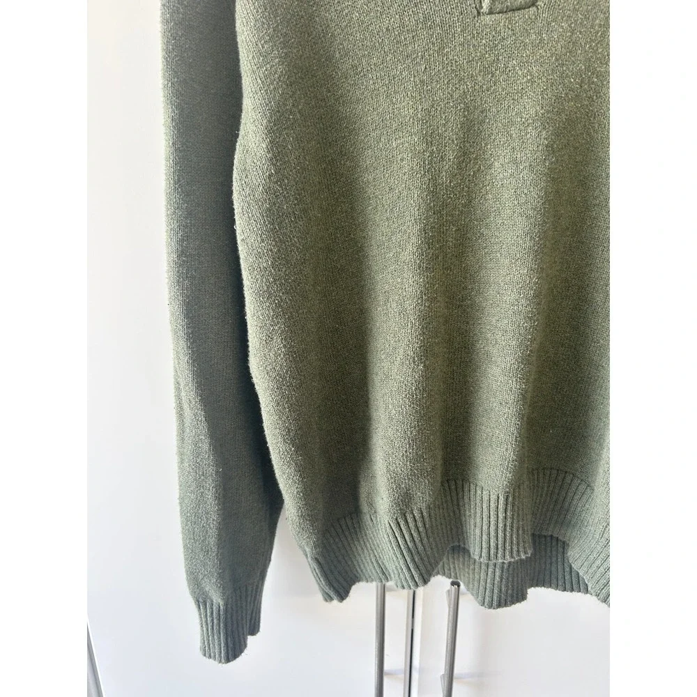 Polo Ralph Lauren Mens Green 100% Cotton Button Mock Neck Sweater Large